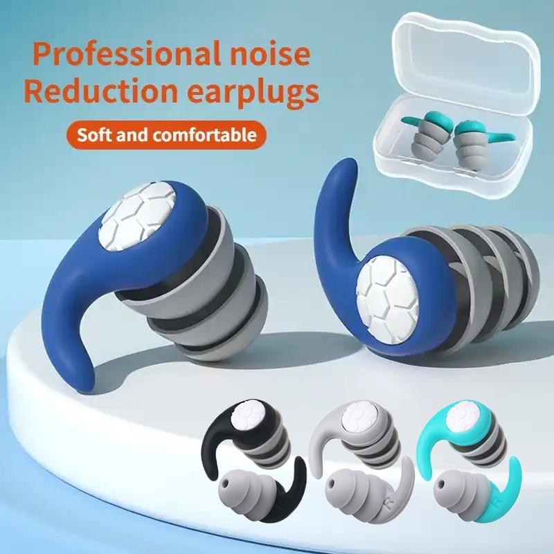 2pcs Soft Silicone Earplugs Soundproof Noise Cancelling Earplugs Noise Filter Sleep Swimming Waterproof Three Layer Mute Earplug