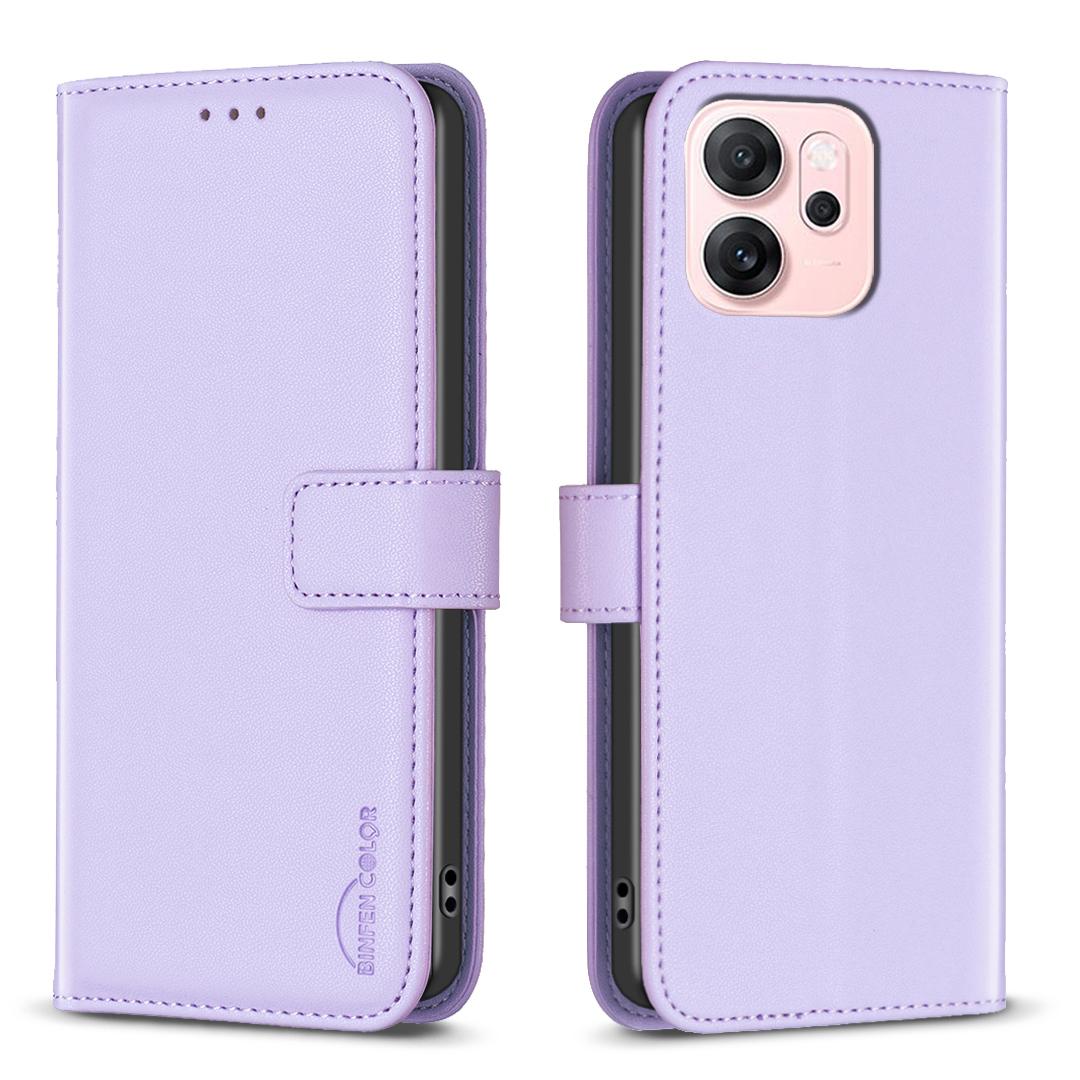 

For Oppo Reno14 F 5G Phone Case BINFEN COLOR BF17 Wallet Folio Flip Leather Cover Purple