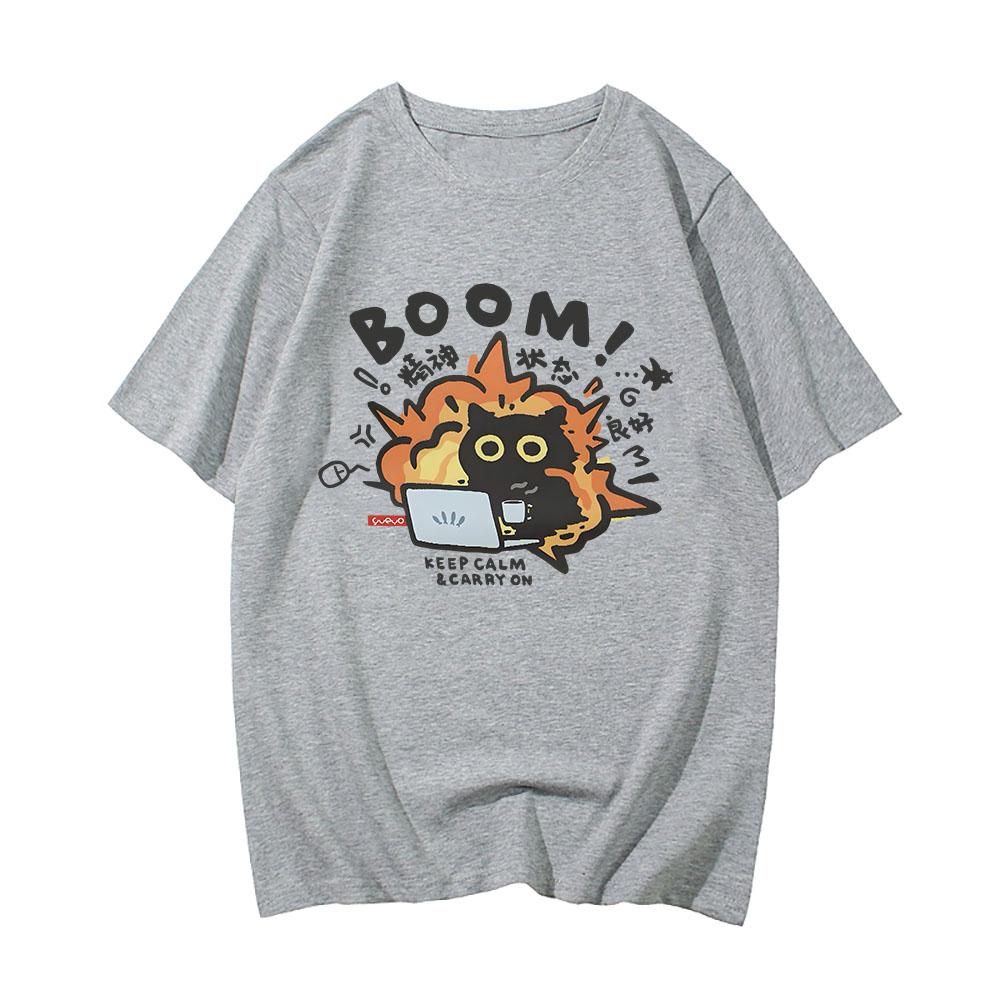 Boom CAT T-shirt Mental Pure Cotton Short Sleeved Tshirt for Men Women 2024 Summer New Tee Clothes Loose Casual Cartoon Tops