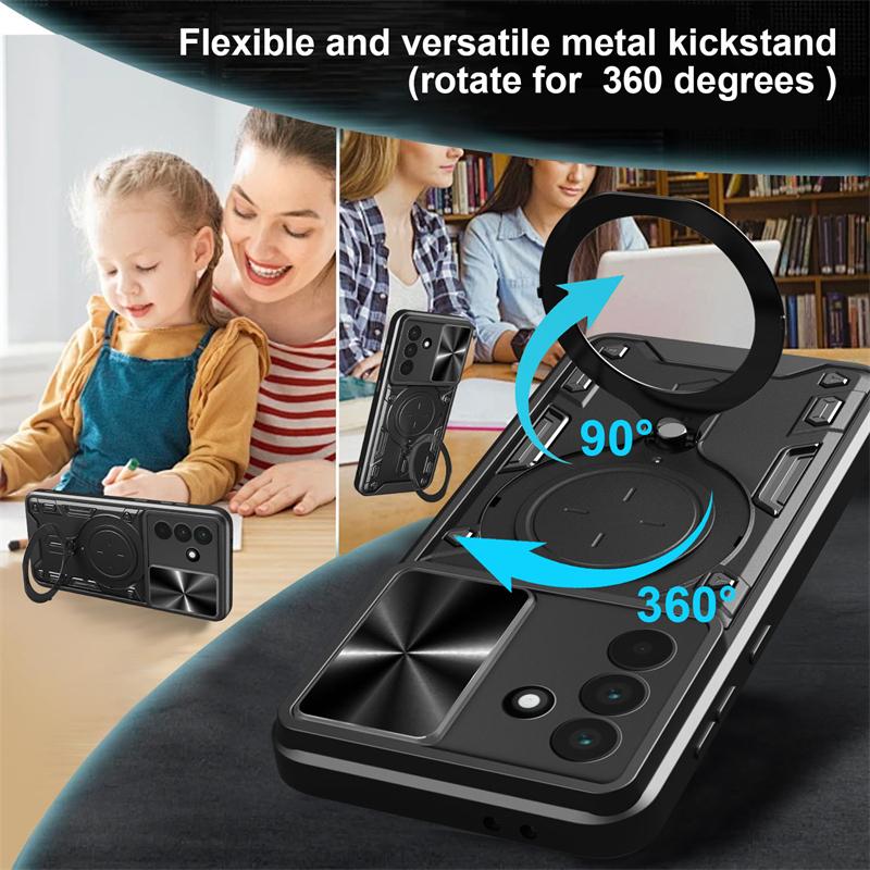 Etui na Samsung Galaxy A06 A16 A26 A36 A56 Pancerne Etui na Telefon z Przesuwną Osłoną Aparatu Dla Samsung A 06 16 26 36 56 5G Uchwyt Pierścieniowy Tylna Pokrywa