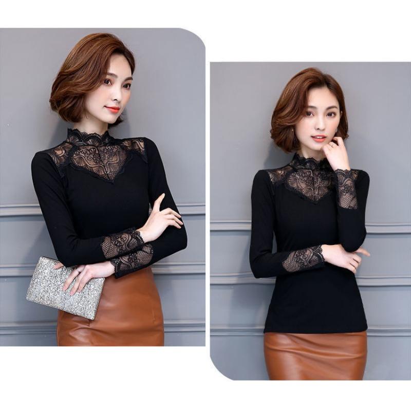 Spring and Autumn New Style Lace Versatile Fashionable Slim Inner Stretch Top for Women