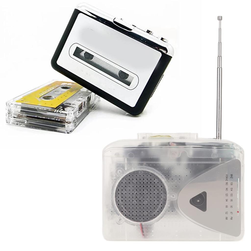 Cassette Recorder Compact Vintage Cassette Tape Tape to MP3 USB Cassette Player with Large Speaker and Earphone DC Powered Player, AM/FM Player, Jack,