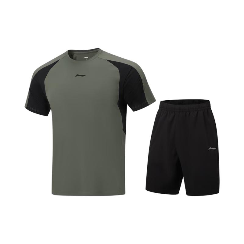 Li-Ning Men's Quick-Dry Round Neck T-Shirt & Shorts Fitness Set AWBW085