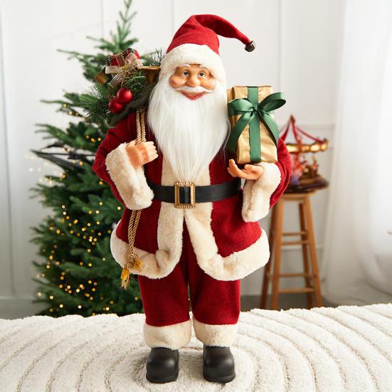 Figurină Moș Crăciun de Crăciun Figurină Moș Crăciun în picioare cu sac de cadouri și cutie de cadou Decorațiune de Crăciun pentru petrecerea de sărbători Decor pentru casă