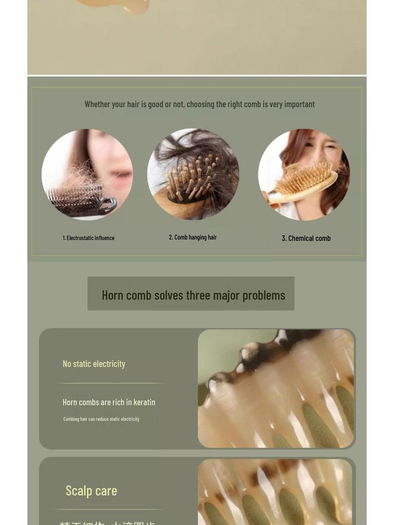 Gift Boxed Natural White Buffalo Horn Five-Tooth Water Drop Massage Comb