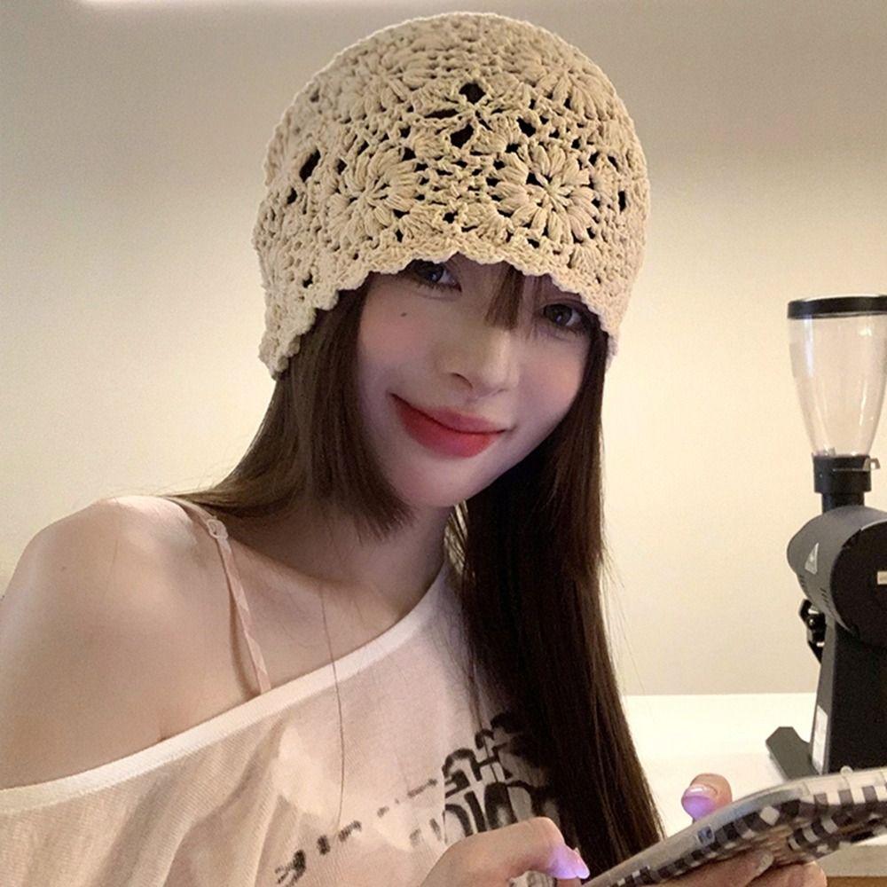 Hollow Out Crochet Flower Knitted Hat Ethnic Style Knit Cap Fashion   Girls