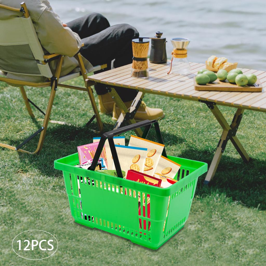 12 Pcs Shopping Baskets 18L Plastic Shopping Baskets with Handles, Store Baskets Retail Baskets with Handles