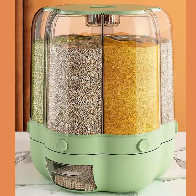 

Ведро для риса, бытовой влагостойкий ящик для хранения риса с защитой от насекомых, вращающийся герметичный ящик для хранения зерна, инструмент для кухонной перегородки 26.3*32cm светло-зеленый