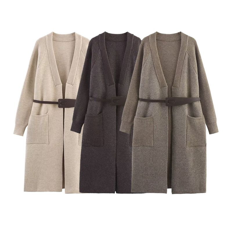Kaslead New Women Clothes Western Style Fashion Simple Configuration Belt Knitted Coat