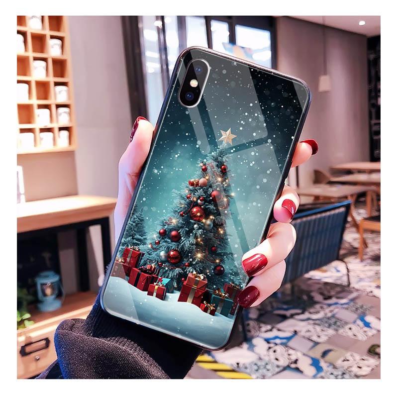 Santa Christmas Tree Glass Phone Case For iPhone 17 Pro Max Air 17 16 15 14 13 Pro Max 15 16 Pro 15Plus Case