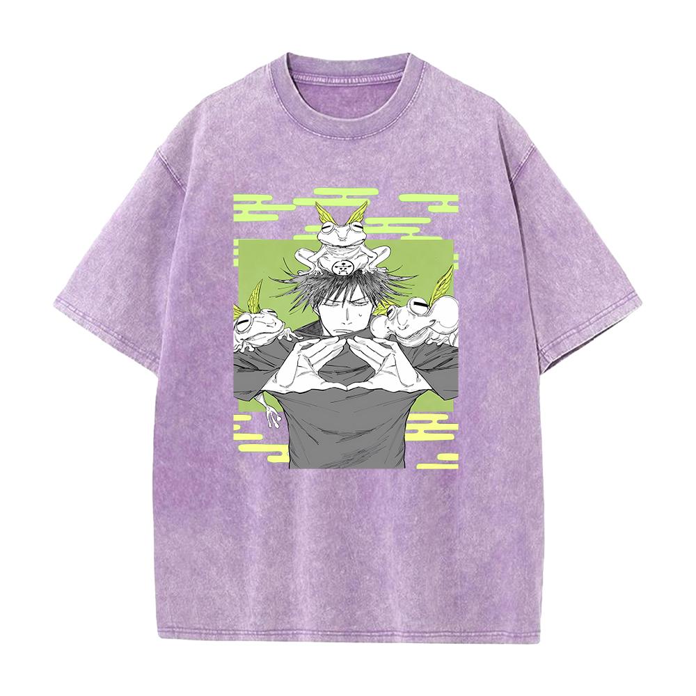Jujutsu Kaisen Anime T-Shirt Fushiguro Megumi Lustiges bedrucktes T-Shirt Herren Vintage gewaschene T-Shirts Harajuku Männlich Lässiges Baumwoll-T-Shirt