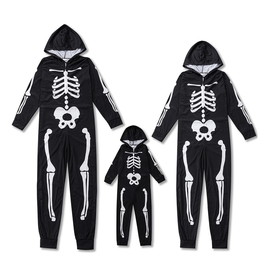 Halloween Family Jammies Skeleton Printing One Piece Sleepwear Outfits for Holiday Party Black KIDS 4 5Y