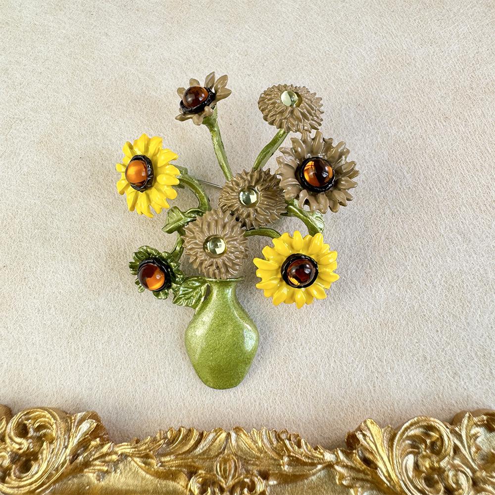 

Подсолнух Подсолнух Брошь Женская зеленая краска Ваза Темперамент Высокого Класса Простая с ювелирным воротником Булавка