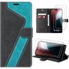 iPhone 16 Plus Case - Flap Protection - Tempered Glasses Included - Blue Leather Effect - Modern