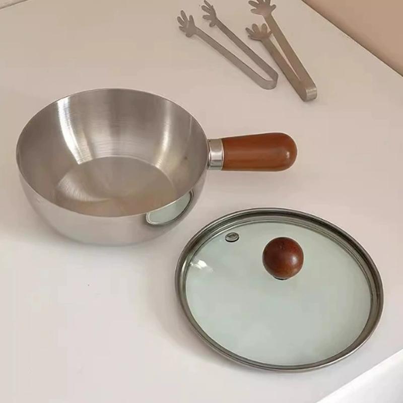 Stainless Steel Milk Pot With Wooden Handle, Compact Cooking Pot, Suitable For Frying Eggs And Heating Milk. Made Of Stainless S