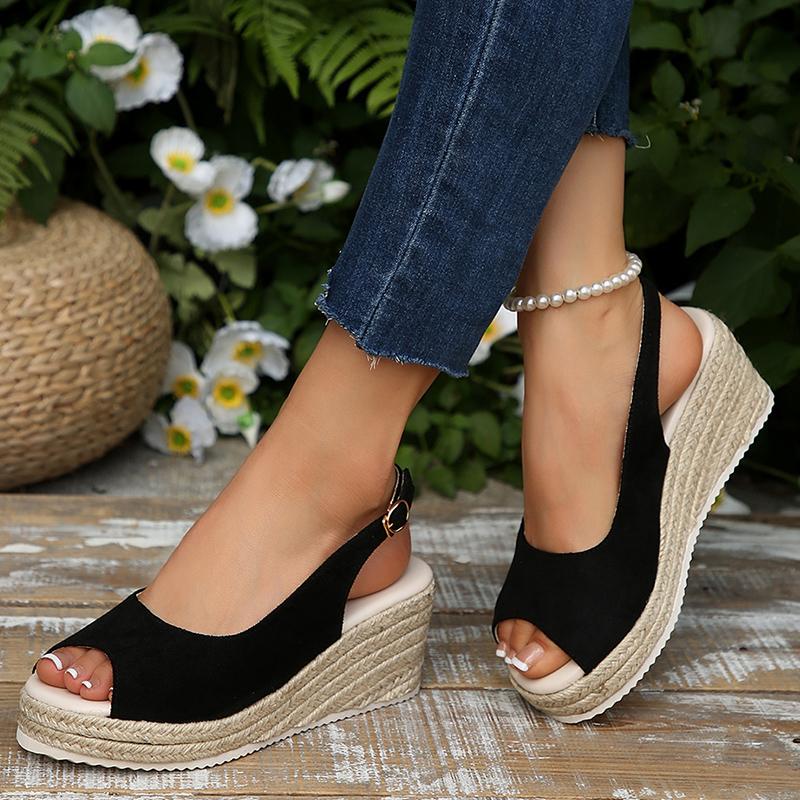 Fashion Peep Toe Espadrille Wedge Sandals for Women Summer Fashion Back Strap Platform Sandles Woman Thick Sole Walking Sandalias Mujer