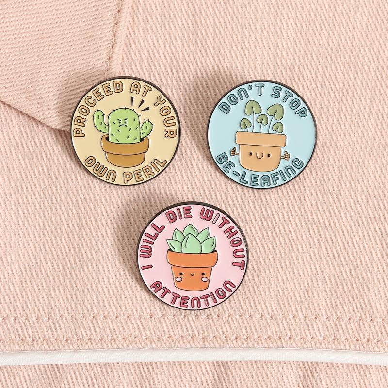 16Styles Humorous Quote Enamel Pins Set Whimsical Cartoon Plant Themed Brooches Versatile Lapel Badges Friends Jewelry Gifts