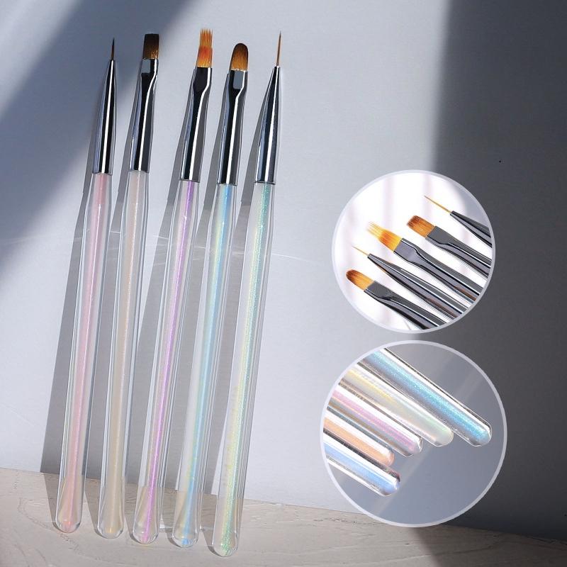Set da 5 Pezzi Pennello per Unghie Pennello Spazzola Penna per Fototerapia Aurora Pennello Pittura Unghie Testa Rotonda Pennello Filo per Mescolare Set Completo di Strumenti