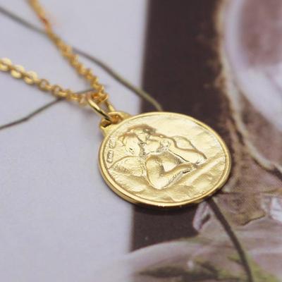 Copper Simple Personality Cupid Angel Round Tag Hang Tag Short Collarbone Necklace Chain Jewelry