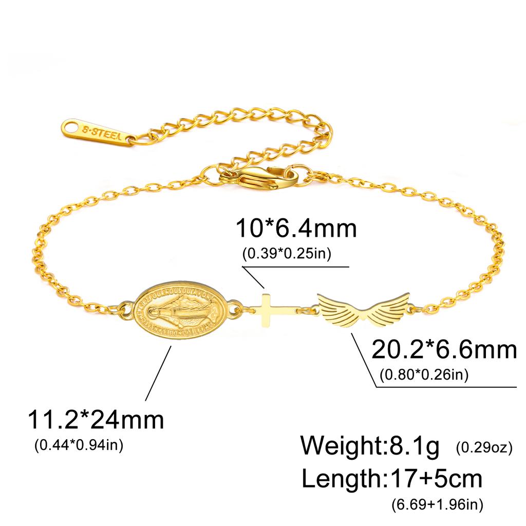 Virgin Mary Pendant Bracelet for Women Stainless Steel Cross Bracelet Catholic Christian Faith Bracelet Religious Gift for Girls