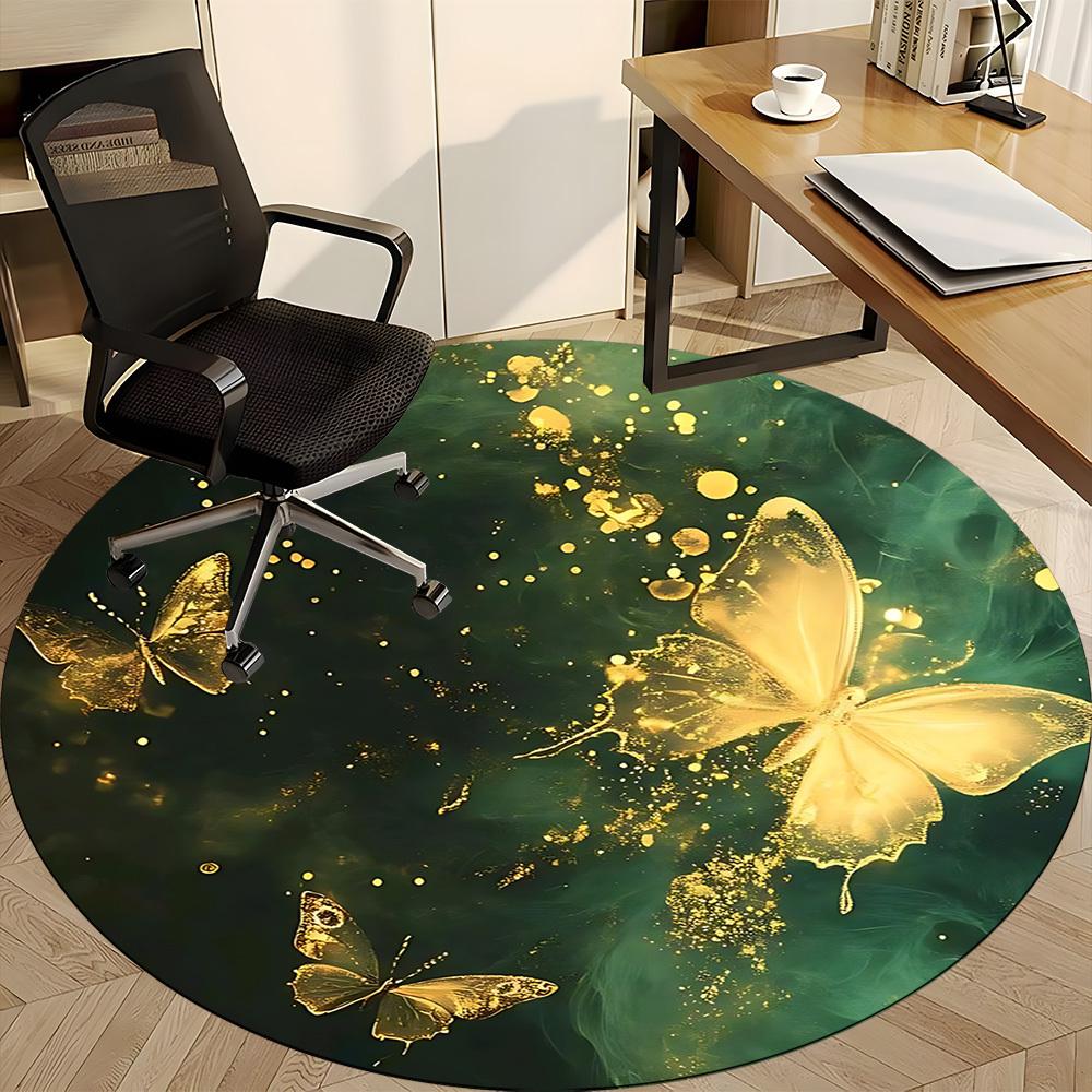 1PC Butterfly Art Office Round Area Rug, Mat Suitable For Office, Under Office Chairs Bedroom Living Room Home Decor, Room Deco