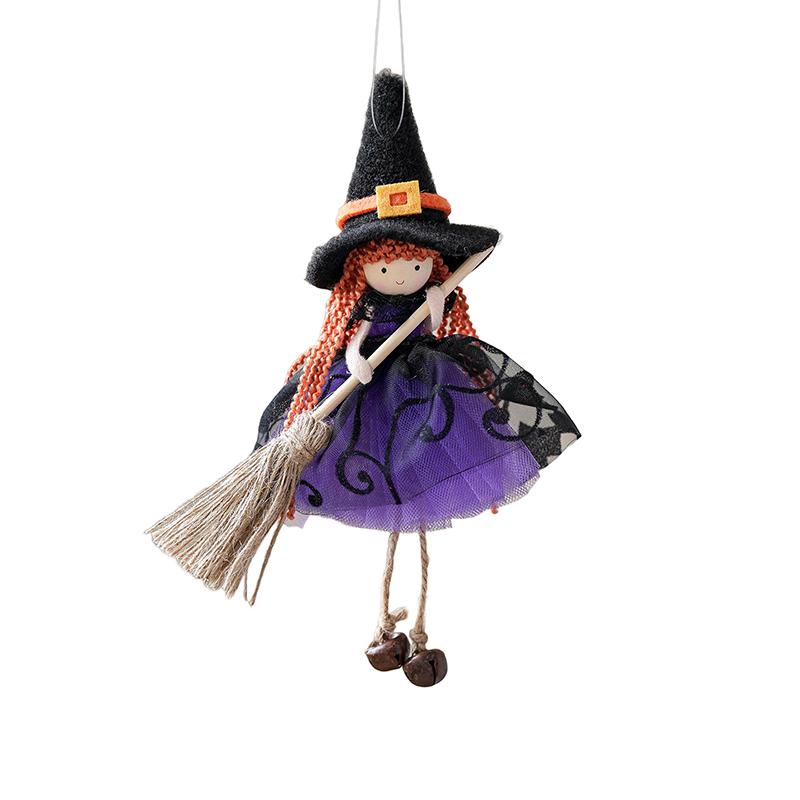 Hangable Witch Doll Ornament | Halloween Small Witch Figurine With Gauze Skirt,Sorceress Doll With Broom,Halloween Hanging Decor