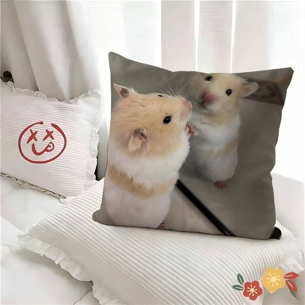 pc Kawaii Hamster Anime Pillow Case Fashion Square Pillowcase Bedroom Sofa Room Ins Decoration Leisure