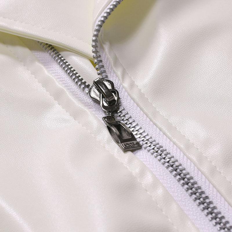 New Men's Fashion Slant Zipper Slim Fit White Leather Jacket