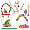A Set High Quality Colorful Cockatiel Toys Durable Interactive Bird Cage Accessories Wooden Bird Toy Set Training