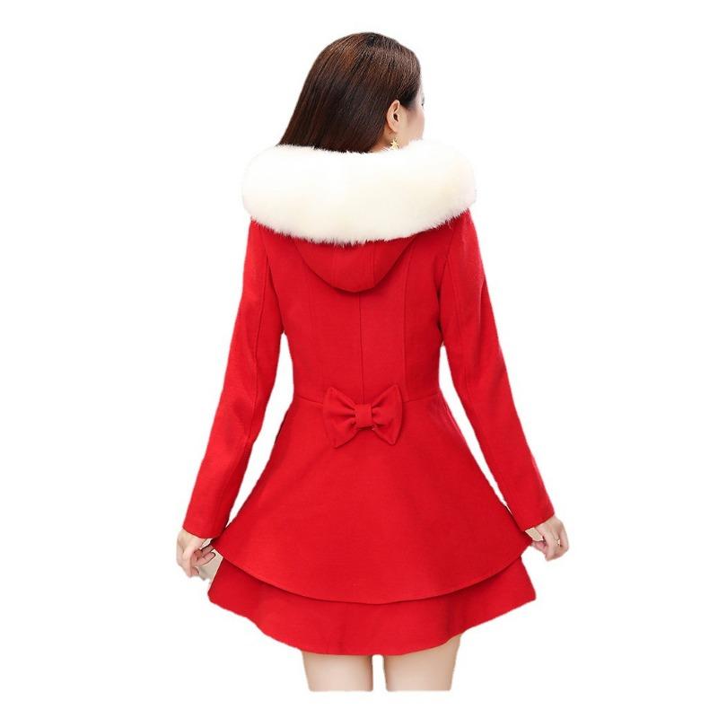 

Жіноче вовняне пальто середньої довжини Пальто Нізі Осінньо-зимова спідниця з хутряним коміром контрастного кольору 2XL