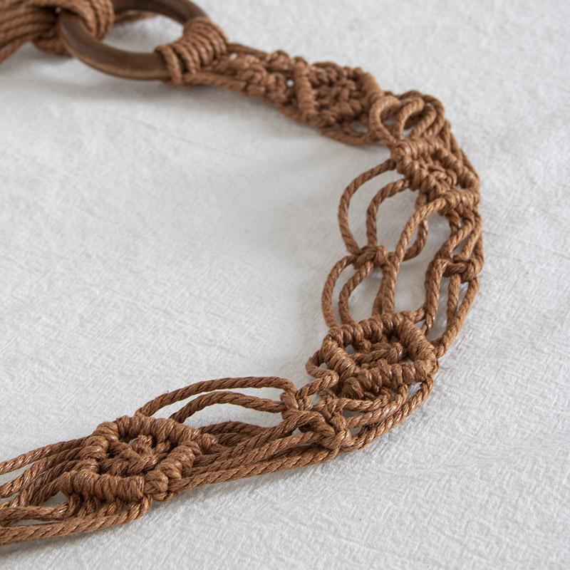 Boho Style Wax Rope Weaving Knotted Ethnic Style Handmade Wooden Beads Women's Belt Leisure Vacation Style Exquisite Waist Rope