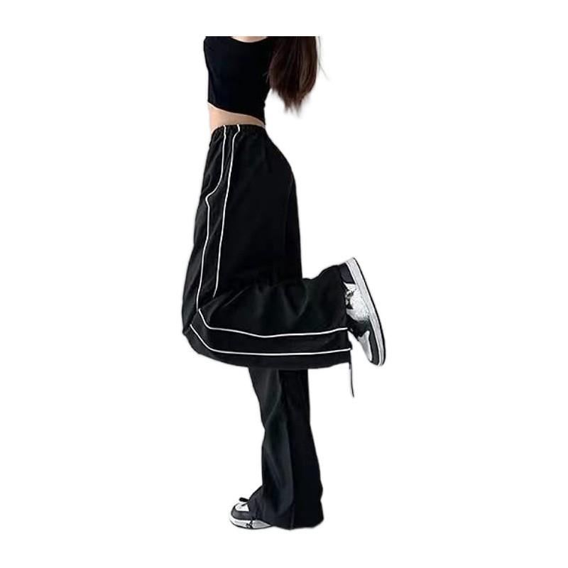 Womens Stretch Waist Casual Wide Leg Pants With Cuffed Hem Loose Fit Streetwear Trousers