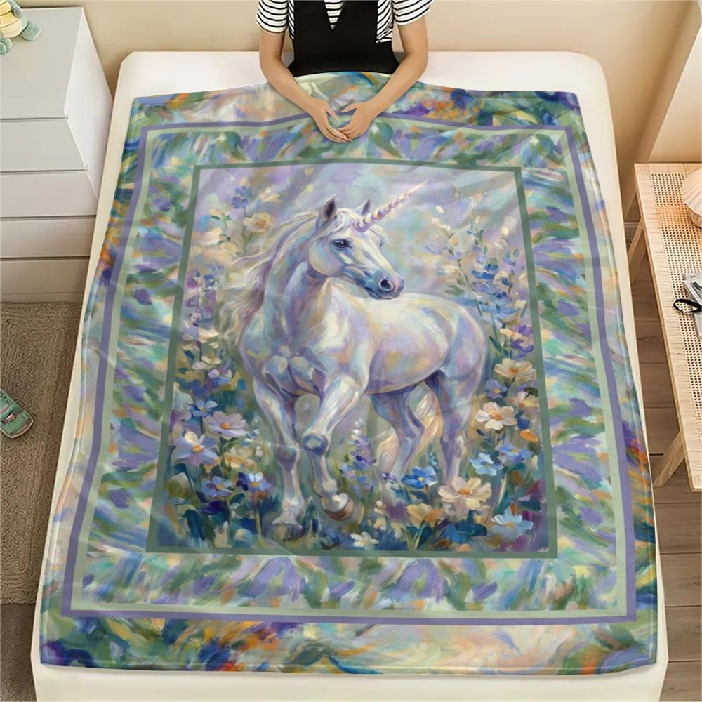 Unicorn Animal Print Flannel Blanket, High quality Comfortable for All Seasons, Home Decor, Warmth and Comfort, Perfect for Christmas Gifts136