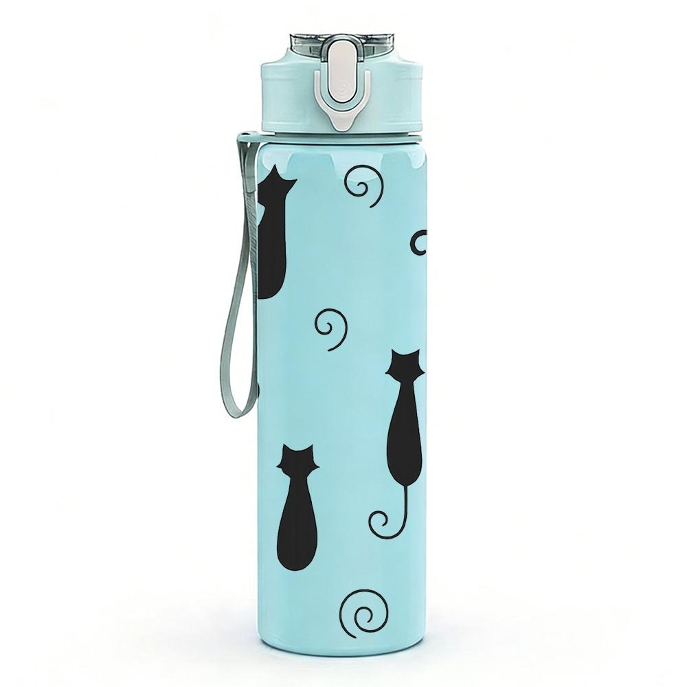 1PC Black Cat Silhouette Pattern 750ml Color Plastic Sports Water Bottle Leakproof Flip Straw Lid Suitable for Sports Office Home Use