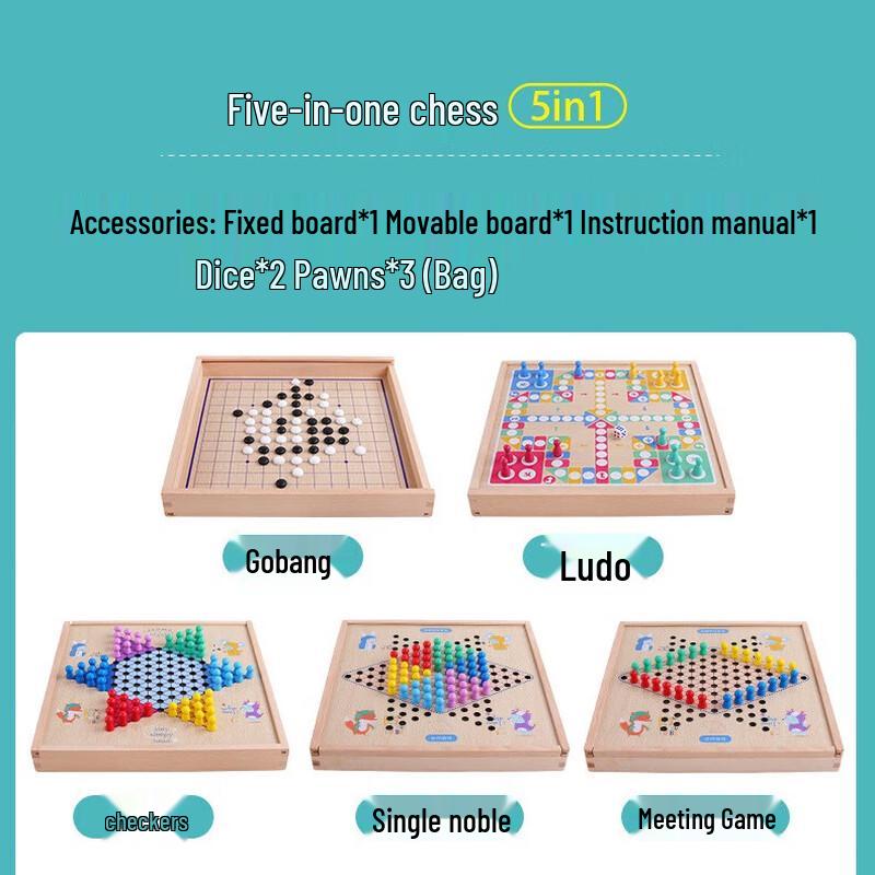Brangdy 5-in-1 Wooden Educational Board Game