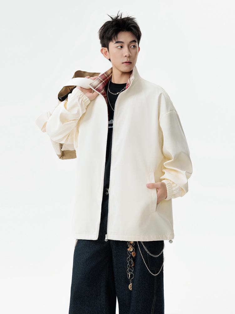 2025 Men's Trendy Color Block Patchwork Jacket - Retro Loose Fit with Lapel for Spring/Autumn