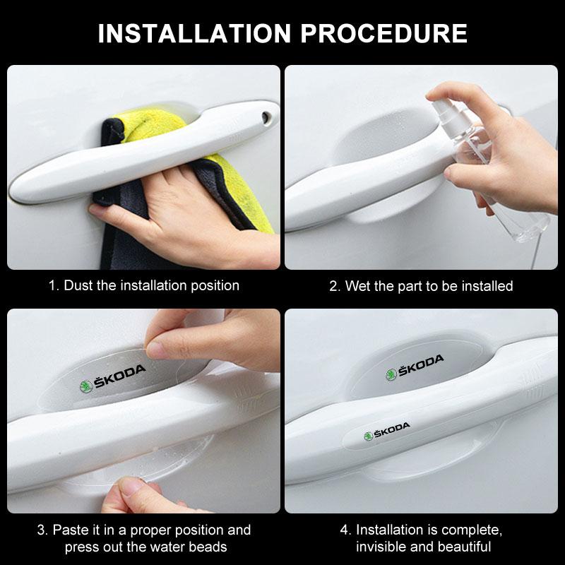 8Pcs Transparent Car Door Handle Bowl Anti Scratch Protective Sticker For Skoda Octavia Superb Rapid Kodiaq Karoq Fabia Kamiq Roomster Citigo