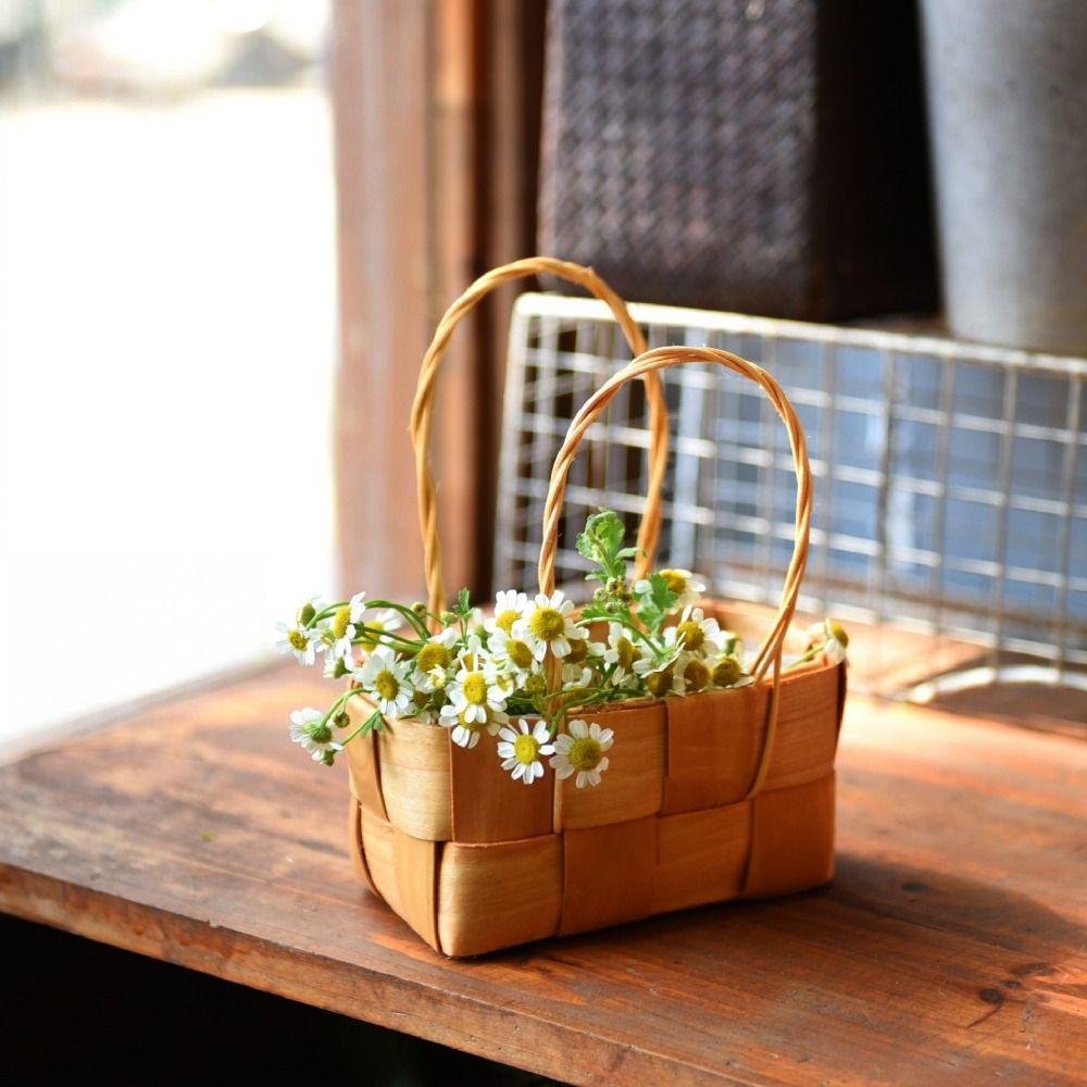 With Handle Fruit Basket Handmade Household Braid Storage Baskets  Living Room Decoration