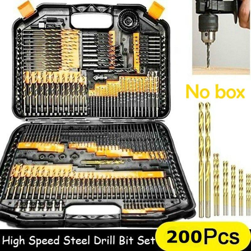 

200/100Pcs 1/1.5/2.0/2.5/3mm Титановое покрытие Twist Drill Bit High Steel для деревообработки Пластик и алюминий HSS Сверло Набор