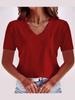 Vibrant Solid Color V-Neck Plus Size Casual Women's T-Shirt, Short Sleeve, 2025 Collection.