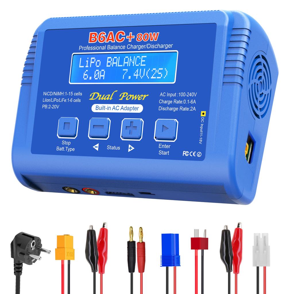 IMAX B6 80W Multi-function Battery Charger For Lipo Li-ion LiFe NiMh Ni-Cd PB XT60 Tamiya RC Balance Discharger+15V 6A Adapter