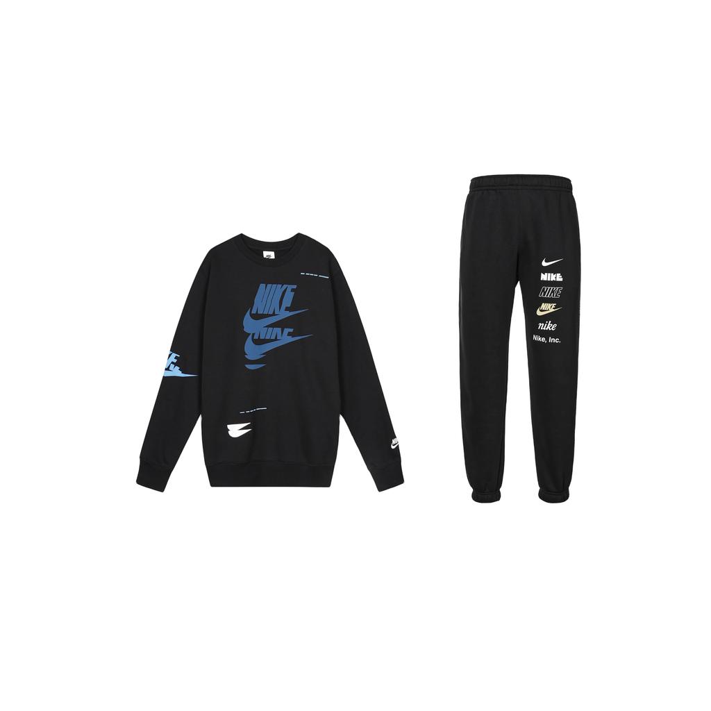 Nike Fleece Pullover Sweatshirt And Jogger Pants Set Men Sweatshirts Black DM6876-010+DX0796-010