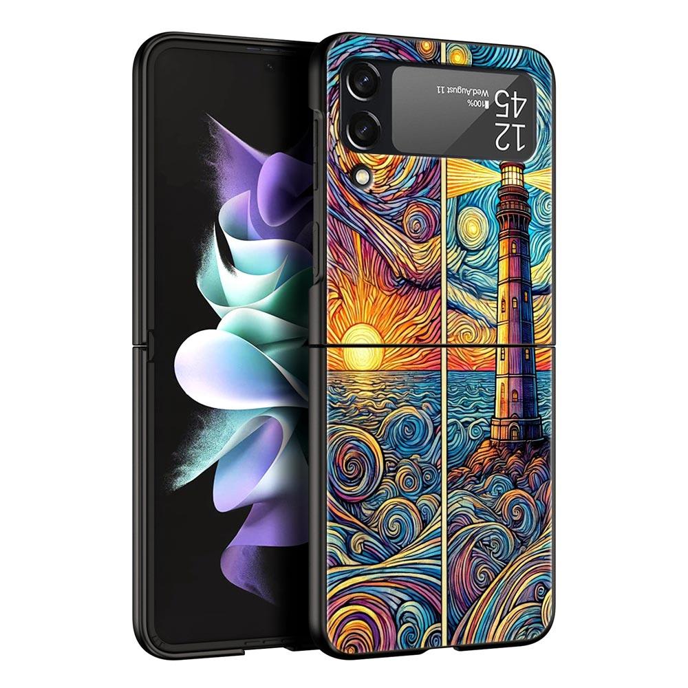 Beautiful Sun Moon Glass Hard PC Phone Case For Samsung Galaxy Z Flip 7 6 5 4 Black Cover For Galaxy Z Flip 3 Foldable Shell Bag