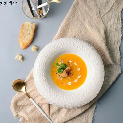 Ceramic Dinner Plate Creative Irregular Texture Thick Soup Plate Insulation Plate Dessert Plates Pasta Plates Home Tableware