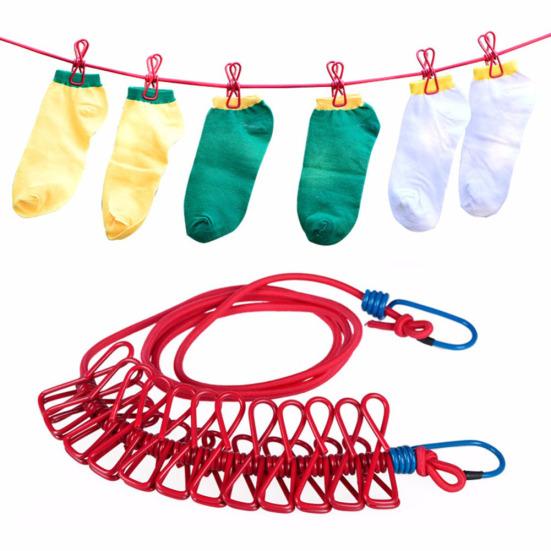 Portable Elastic Windproof Drying Clothes Hanger Clothes Line with 12 Clips