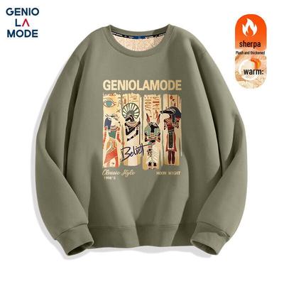 GENIOLAMODE Herren Schweres Lammfellgefüttertes Rundhals-Sweatshirt