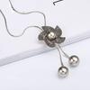 Elegant Look Simulated Pearl Long Necklaces Women Bijoux Stylish Crystalline Flower Stylish Jewelry Sweater Necklaces PendantsElegant Pendant Necklace