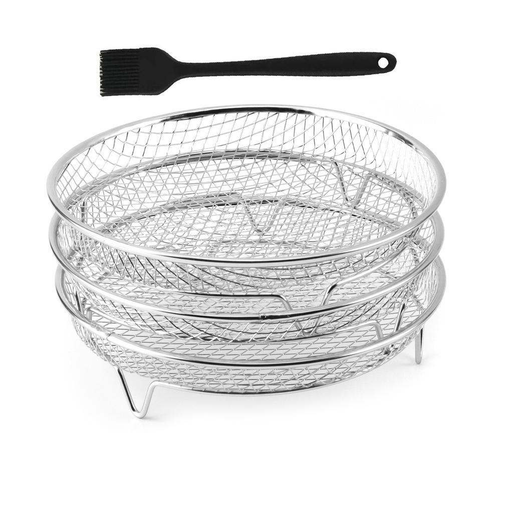 3Layer Air Fryer Racks Stainless Steel Basket Tray Stackable Multifunctional Durable Ovens Racks Air Fryer Accessories