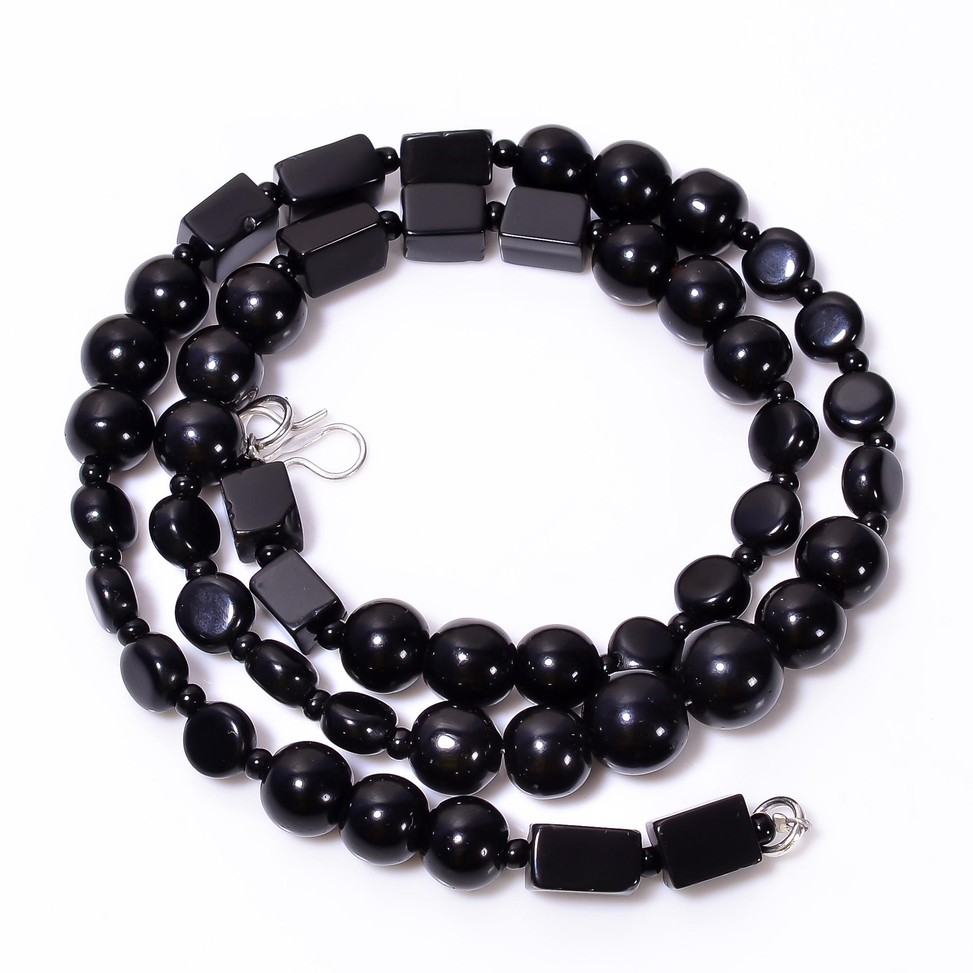 

AAA 100% Натуральный Черный Оникс Смешанная Форма Драгоценный Камень Гладкие Бусины Ожерелье 7-10мм 18 UB-8657