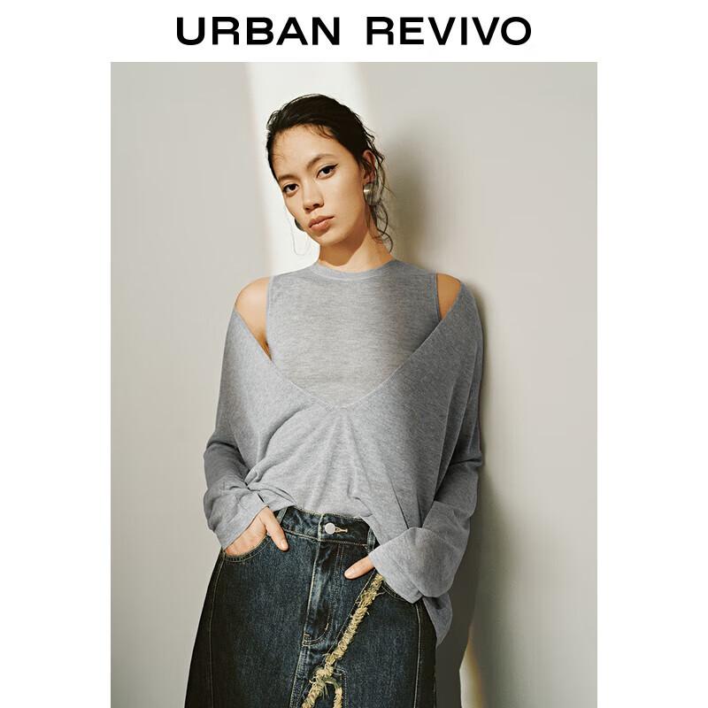 

UR Women s Patchwork V-Neck Fake Two-Piece Long Sleeve Knit Top M